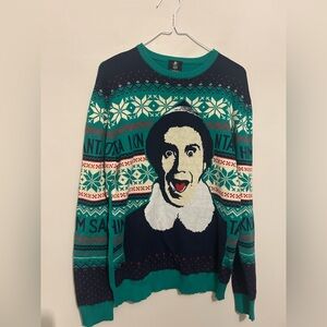 Elf Movie Santa I Know Him Blue & Green Ugly Christmas Sweater Sz L Large